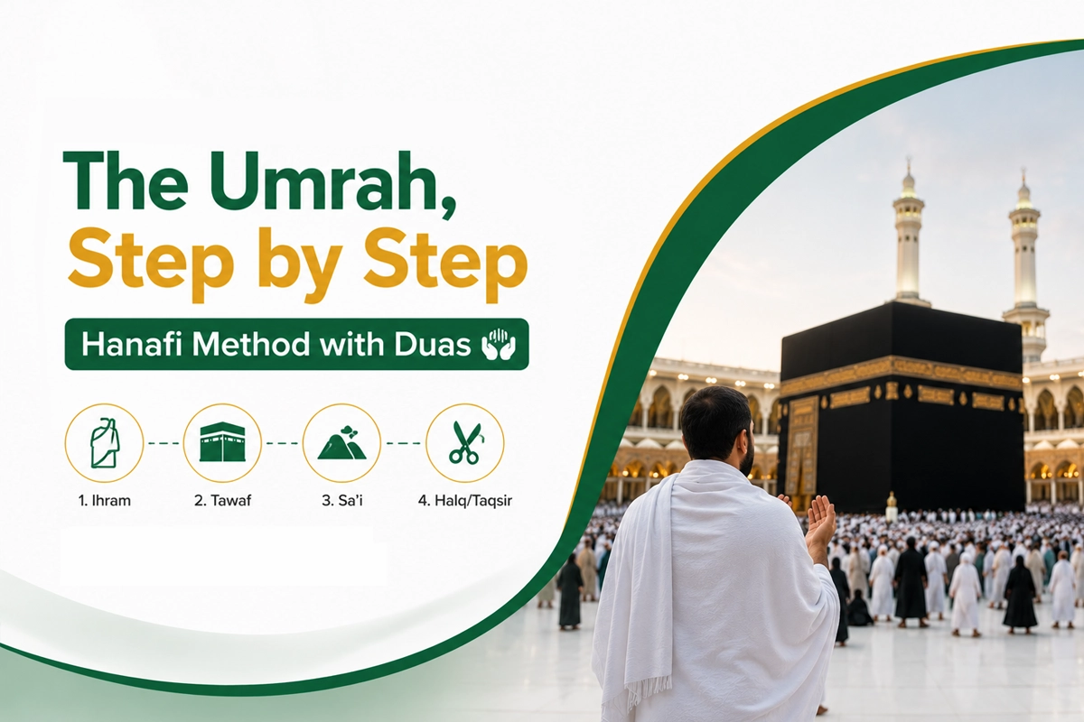 The Umrah, Step by Step — The Authenticated Ḥanafī Method with Every Duʿā